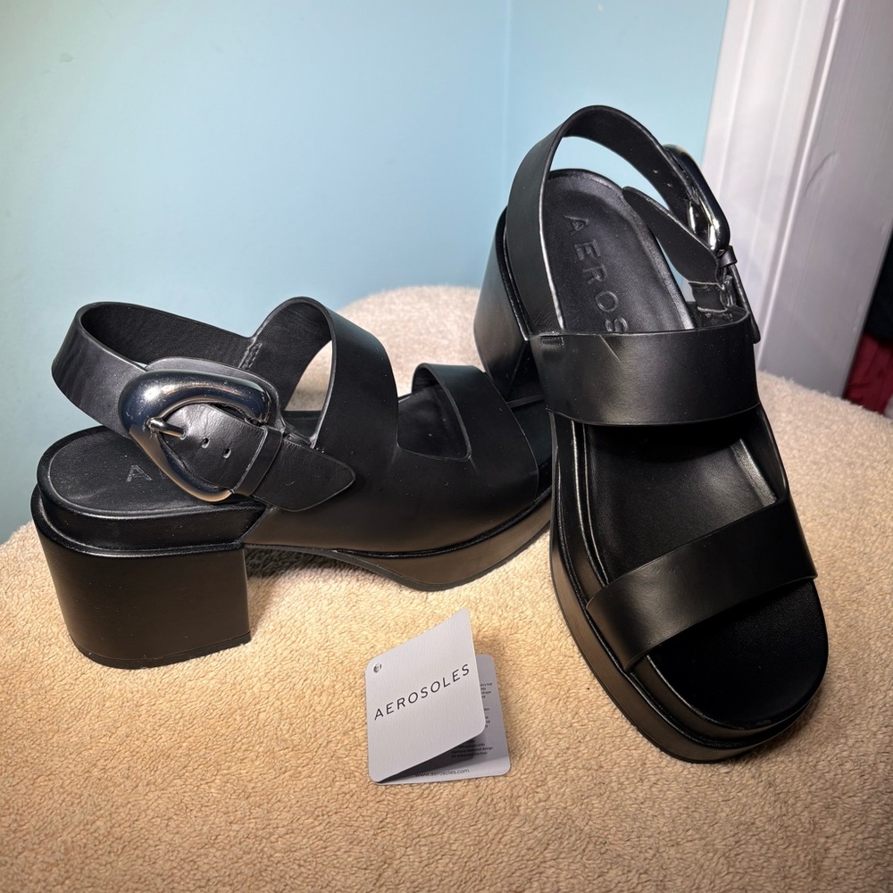 Women’s Areosoles Black Platform Block Heel Sandals - Picture 4 of 7